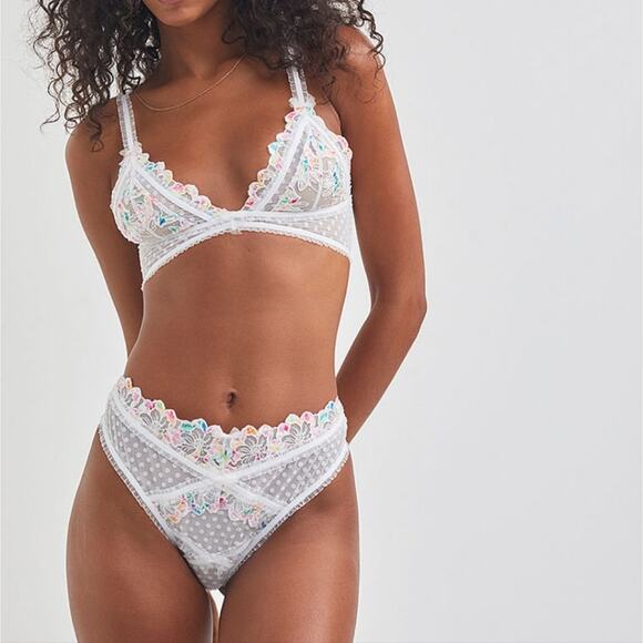 For Love and Lemons Outline White Rainbow Floral High Waisted Panty XXS NWT - Picture 12 of 13